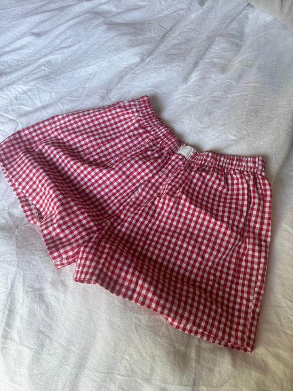 Brandy Melville Red and White Gingham Elastic-Waist Shorts